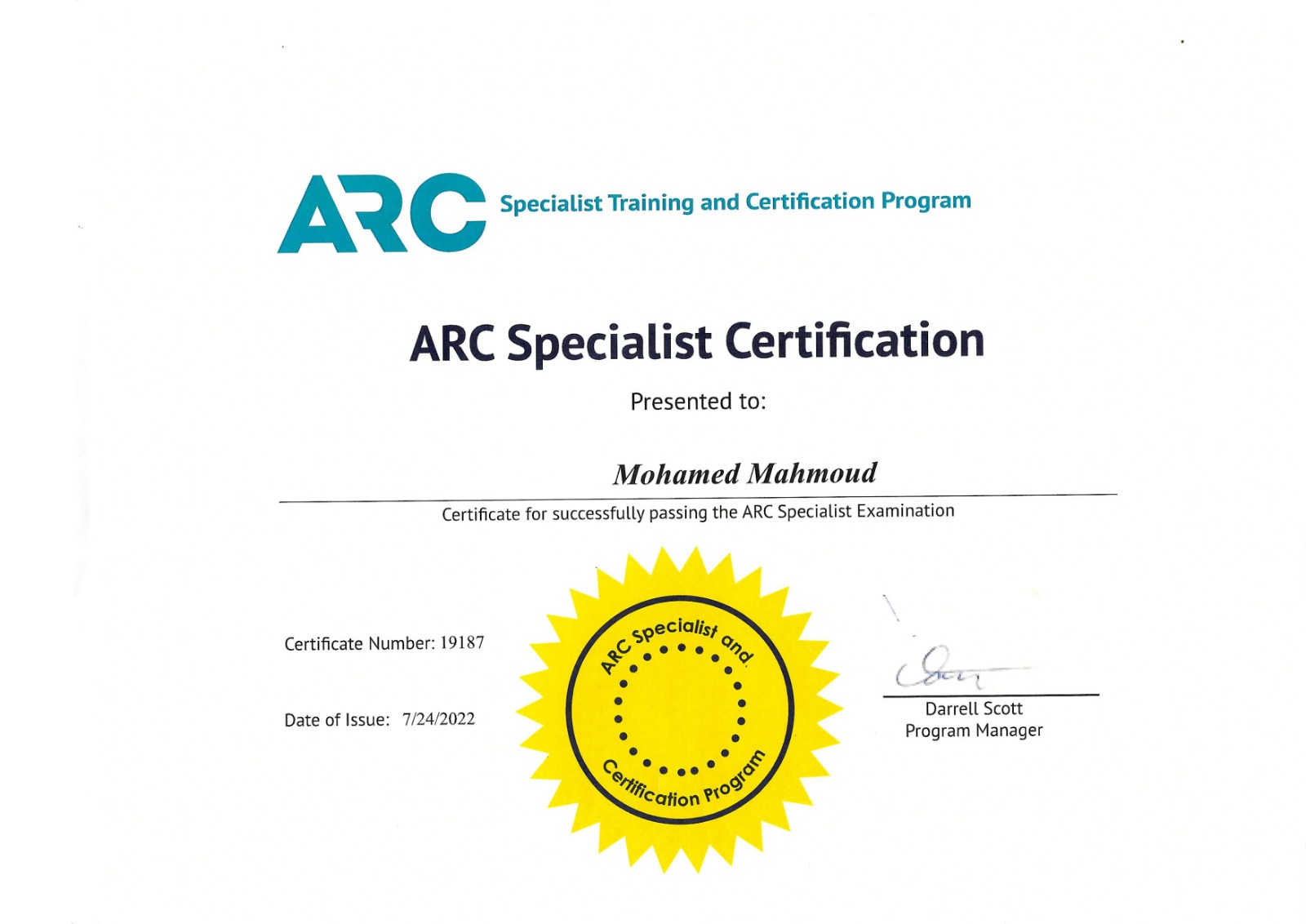 ARC Certificate - Airlines Reporting Corporation